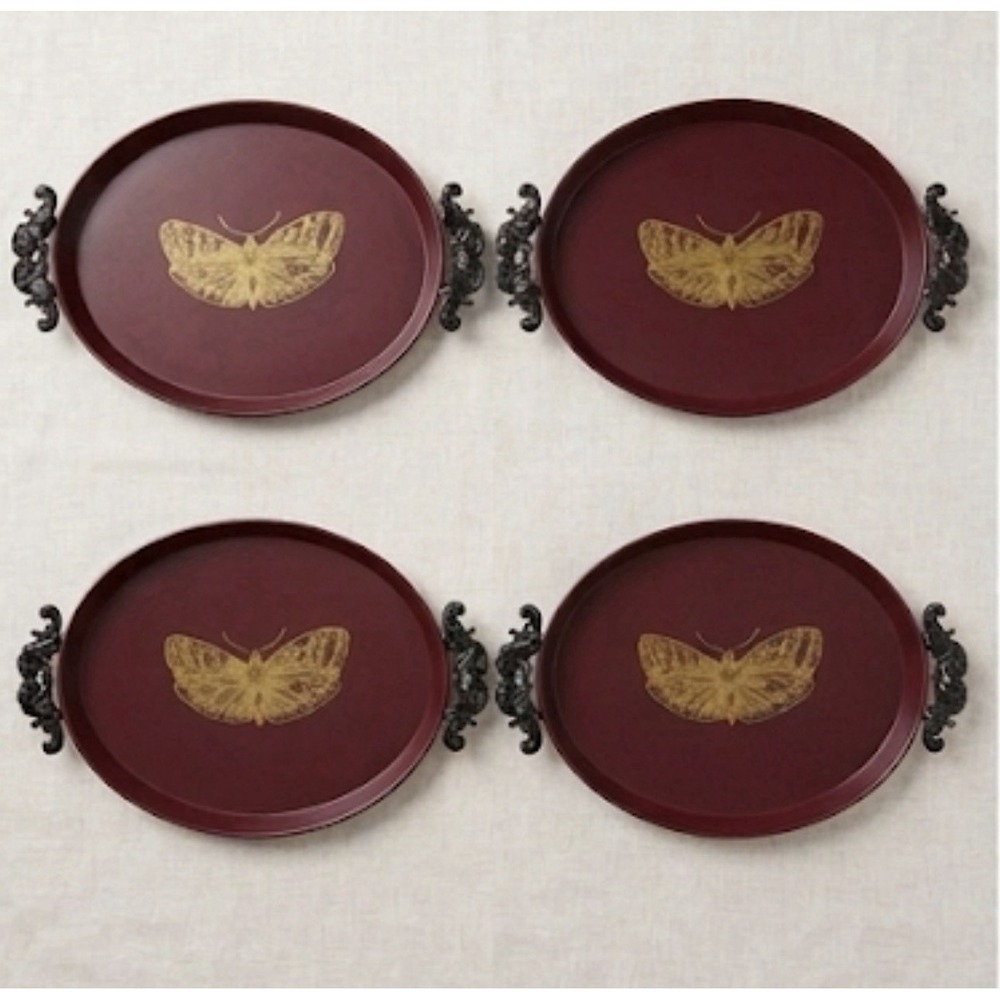 Set of 4 Target Ankyo Burgundy Metal Moth Trays Gothic Dark Academia Boho 11.5"